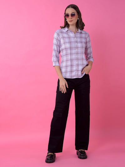 Purple Checked Shirt-Women Shirts-Crimsoune Club