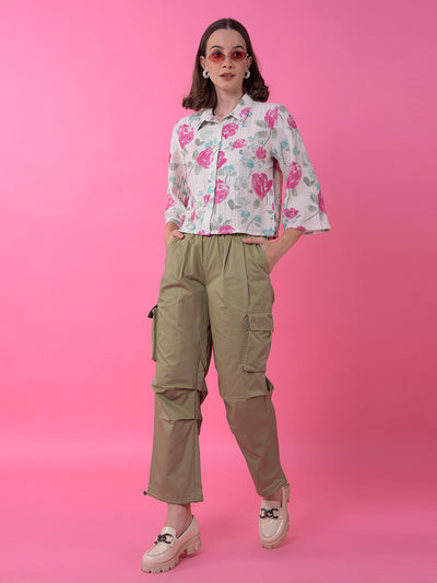 Pink Floral Print Shirt-Women Shirts-Crimsoune Club