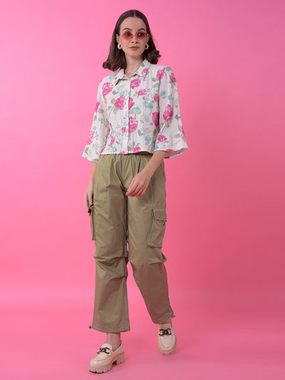 Pink Floral Print Shirt-Women Shirts-Crimsoune Club