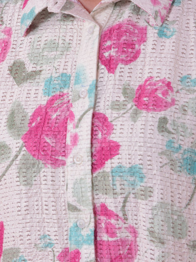 Pink Floral Print Shirt-Women Shirts-Crimsoune Club