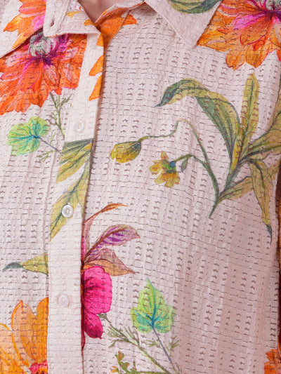 Orange Floral Print Shirt-Women Shirts-Crimsoune Club
