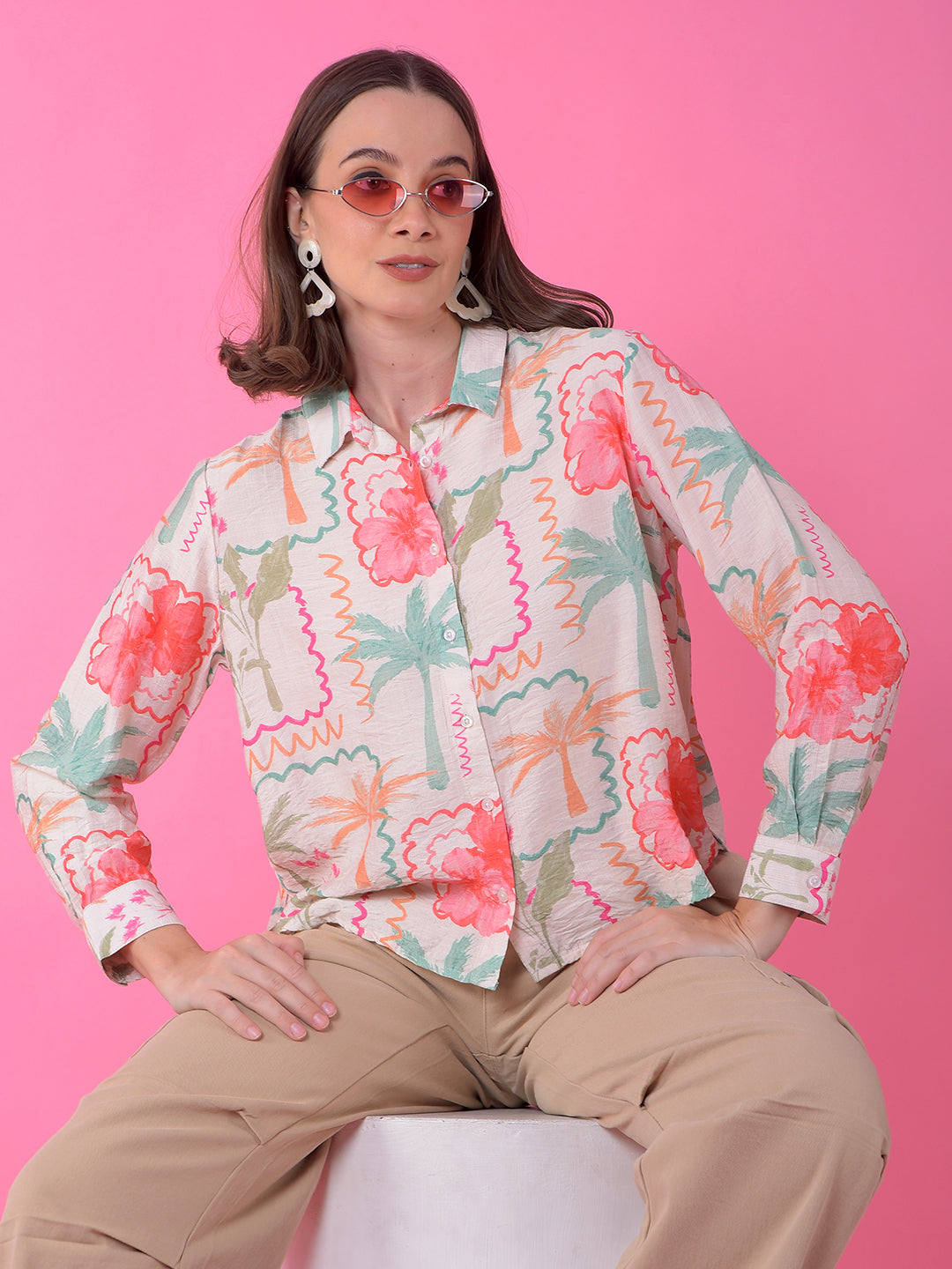 Multi-Color Floral Print Shirt-Women Shirts-Crimsoune Club