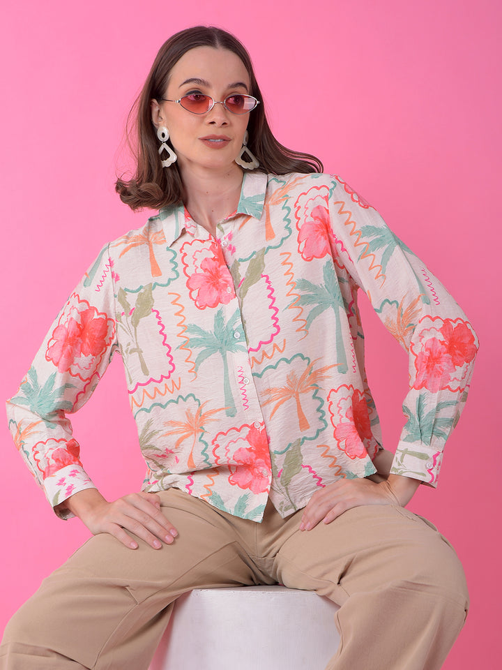 Multi-Color Floral Print Shirt-Women Shirts-Crimsoune Club