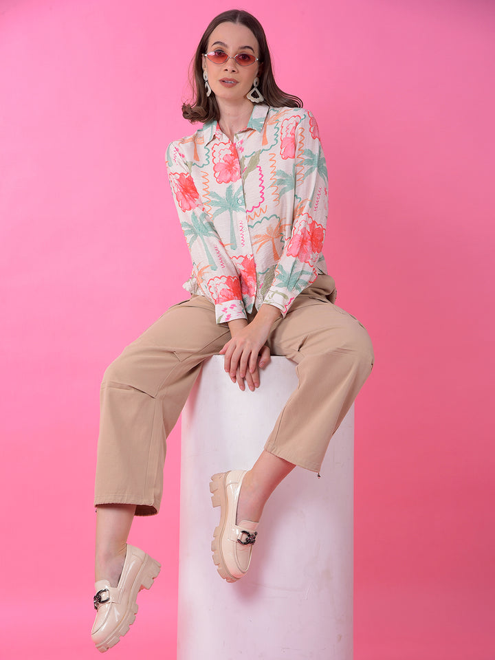Multi-Color Floral Print Shirt-Women Shirts-Crimsoune Club