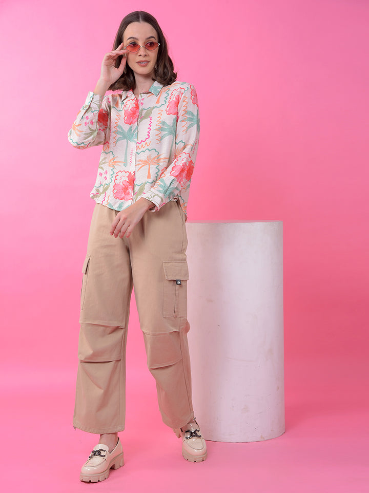 Multi-Color Floral Print Shirt-Women Shirts-Crimsoune Club