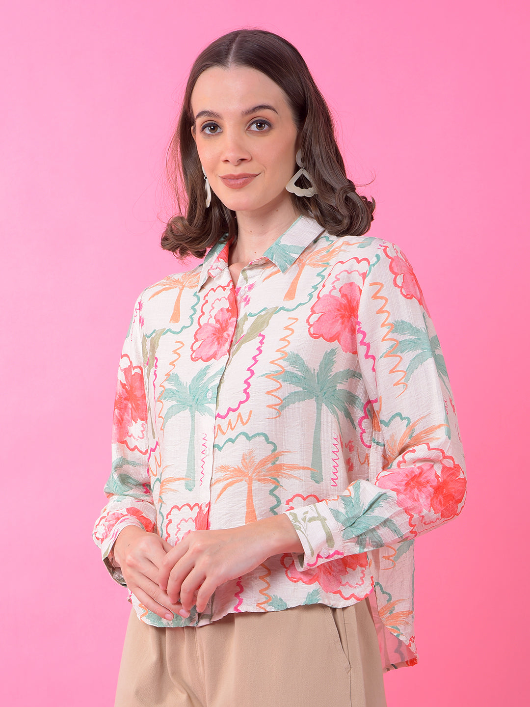 Multi-Color Floral Print Shirt-Women Shirts-Crimsoune Club