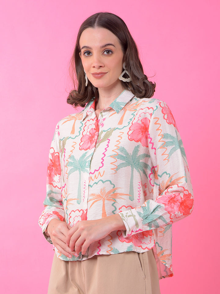 Multi-Color Floral Print Shirt-Women Shirts-Crimsoune Club