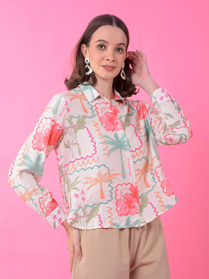 Multi-Color Floral Print Shirt-Women Shirts-Crimsoune Club