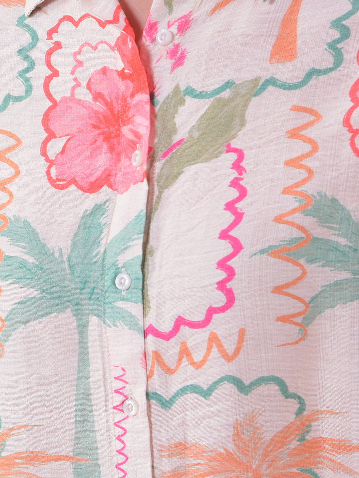 Multi-Color Floral Print Shirt-Women Shirts-Crimsoune Club