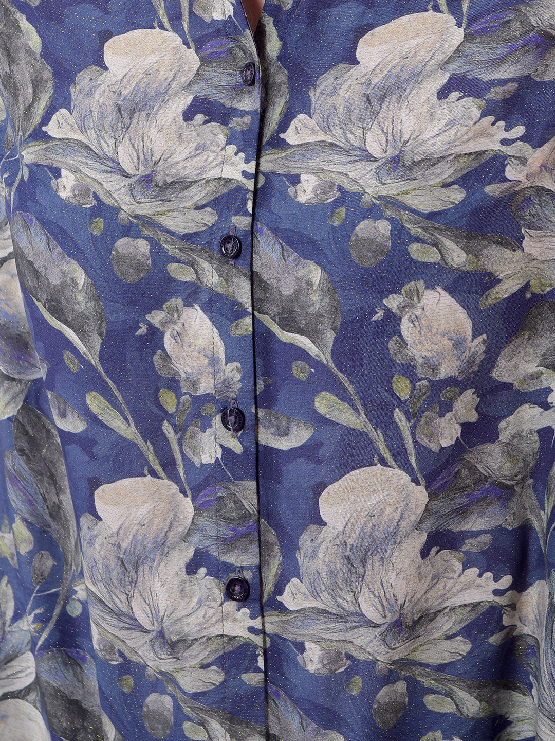 Blue Floral Print Modal Shirt-Women Shirts-Crimsoune Club