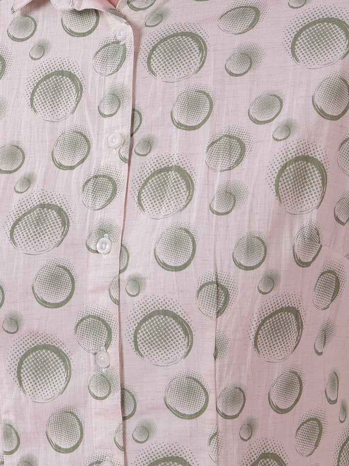 Green Printed Linen Shirt-Women Shirts-Crimsoune Club