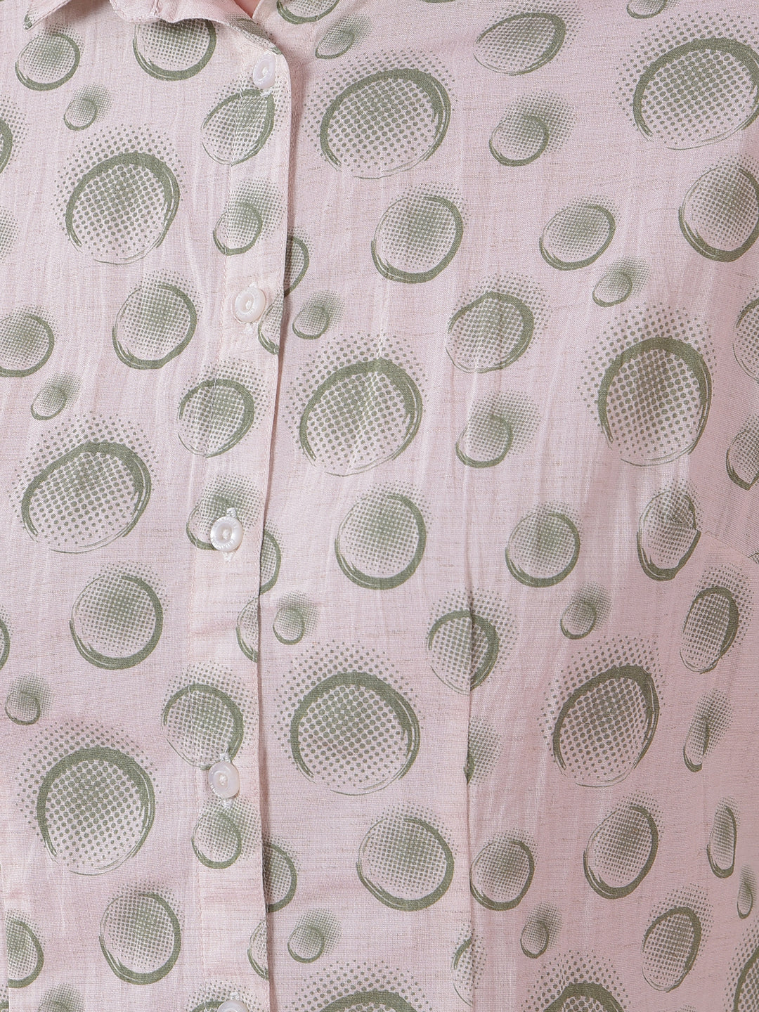 Green Printed Linen Shirt-Women Shirts-Crimsoune Club