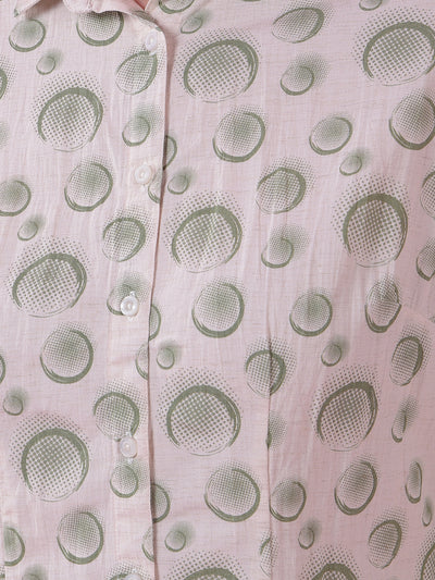 Green Printed Linen Shirt-Women Shirts-Crimsoune Club