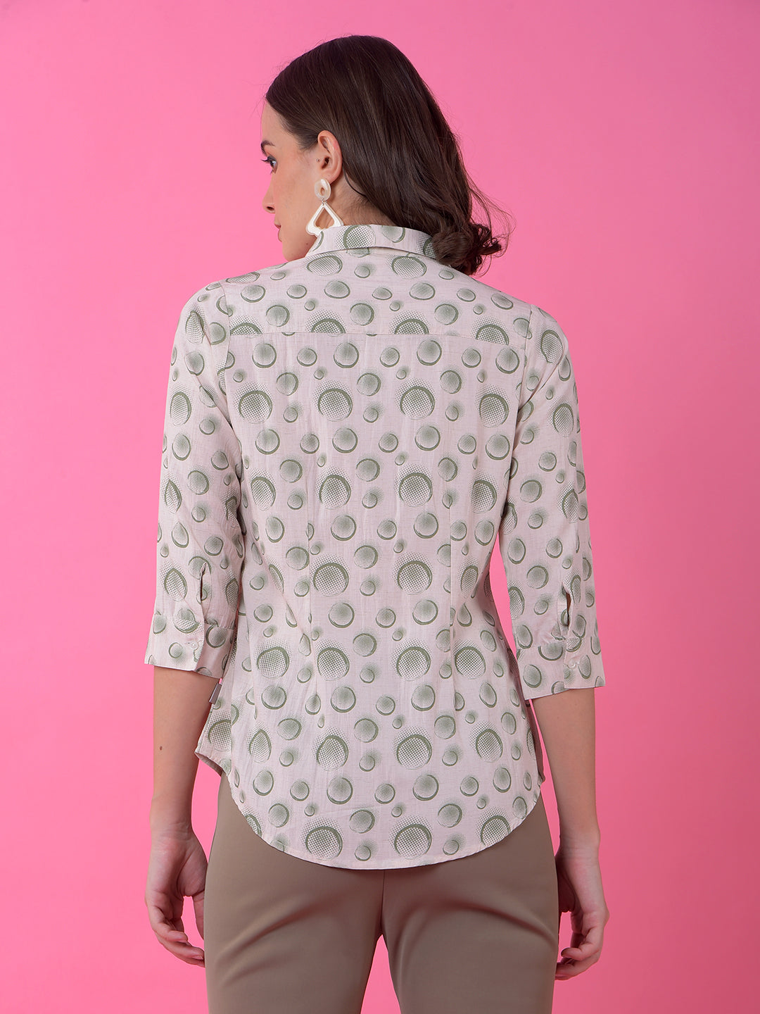 Green Printed Linen Shirt-Women Shirts-Crimsoune Club
