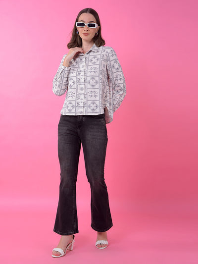Purple Printed 100% Cotton Shirt-Women Shirts-Crimsoune Club