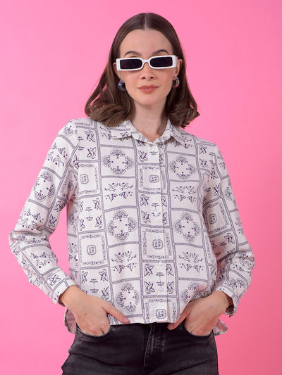 Purple Printed 100% Cotton Shirt-Women Shirts-Crimsoune Club