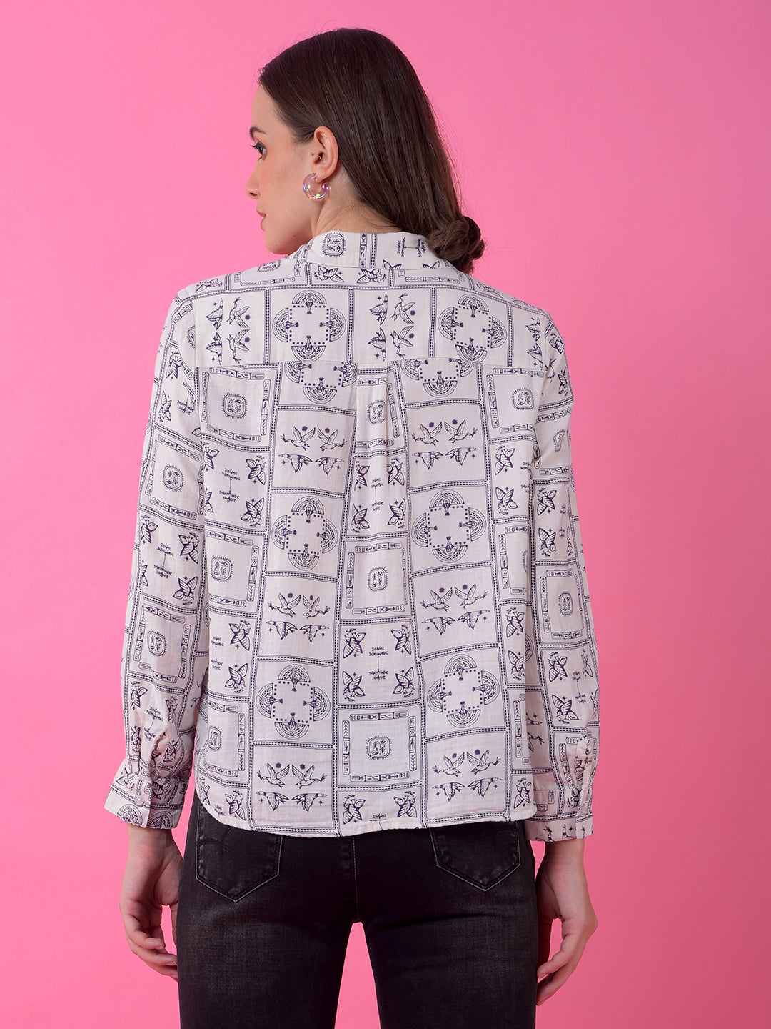 Purple Printed 100% Cotton Shirt-Women Shirts-Crimsoune Club