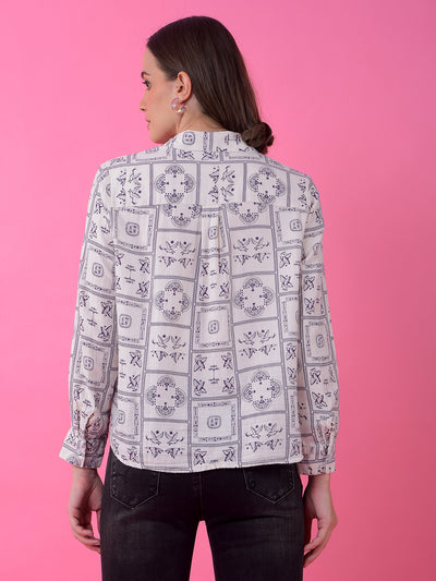 Purple Printed 100% Cotton Shirt-Women Shirts-Crimsoune Club