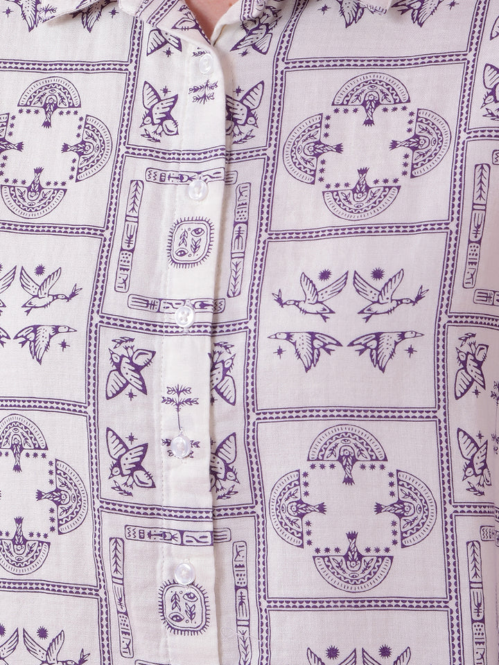 Purple Printed 100% Cotton Shirt-Women Shirts-Crimsoune Club