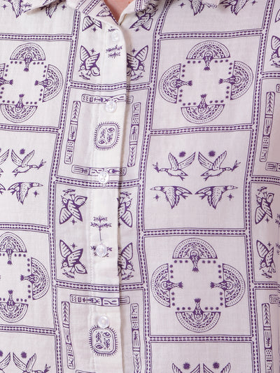 Purple Printed 100% Cotton Shirt-Women Shirts-Crimsoune Club