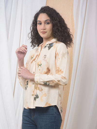 Peach Floral Print Shirt-Women Shirts-Crimsoune Club
