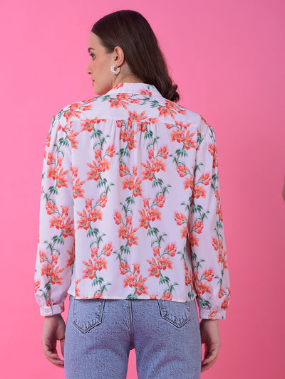 White Floral Print Shirt-Women Shirts-Crimsoune Club