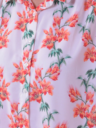 White Floral Print Shirt-Women Shirts-Crimsoune Club