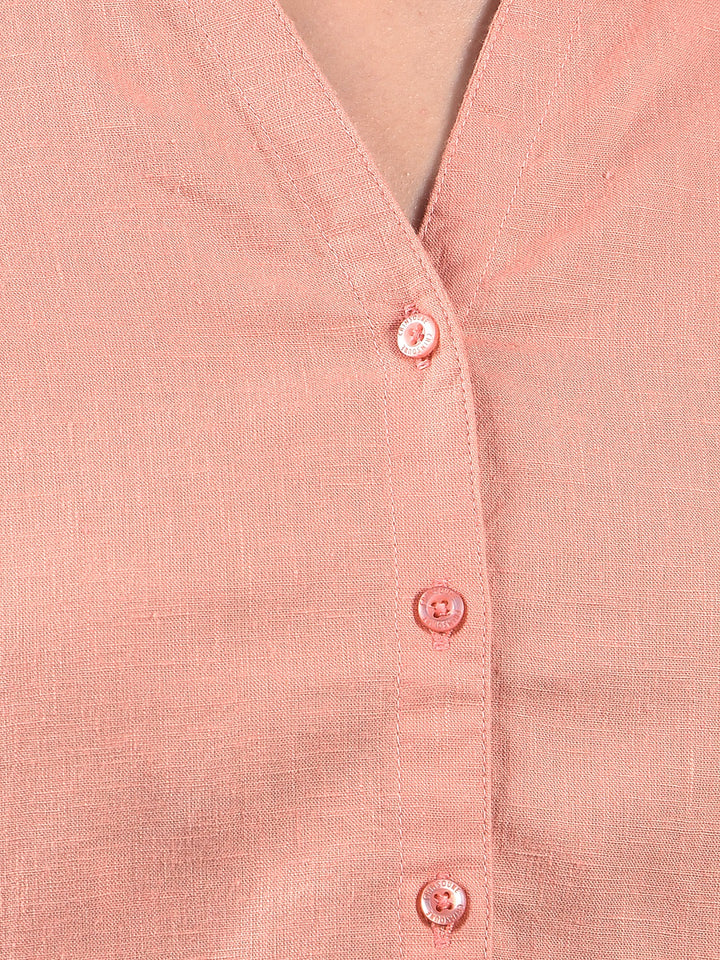 Peach Radiance Mandarin Shirt-Women Shirts-Crimsoune Club