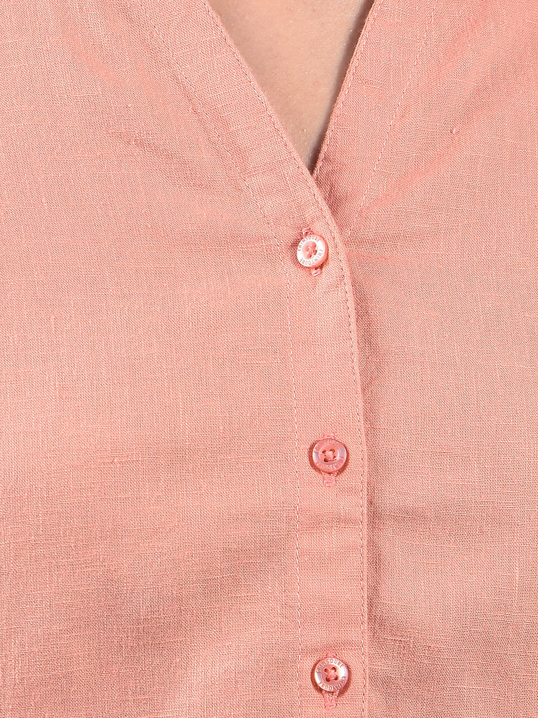 Peach Radiance Mandarin Shirt-Women Shirts-Crimsoune Club