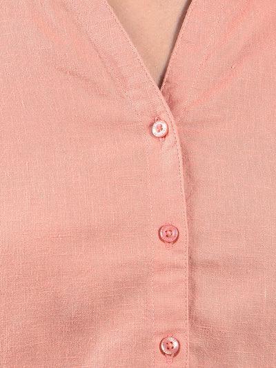Peach Radiance Mandarin Shirt-Women Shirts-Crimsoune Club
