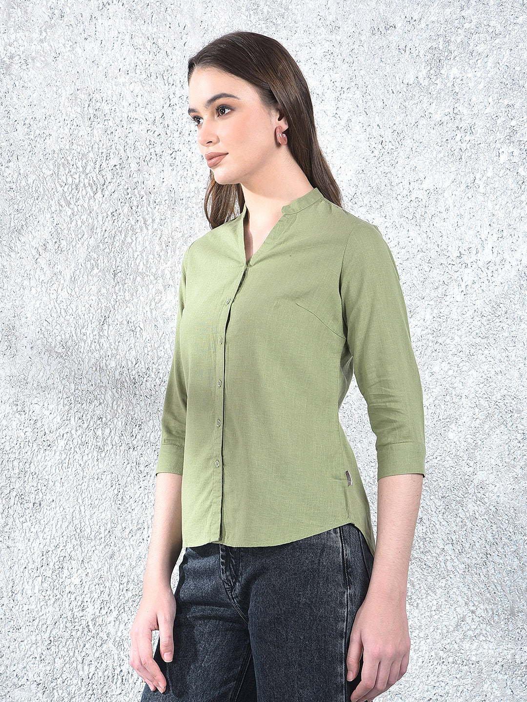 Sage Harmony Mandarin Shirt-Women Shirts-Crimsoune Club