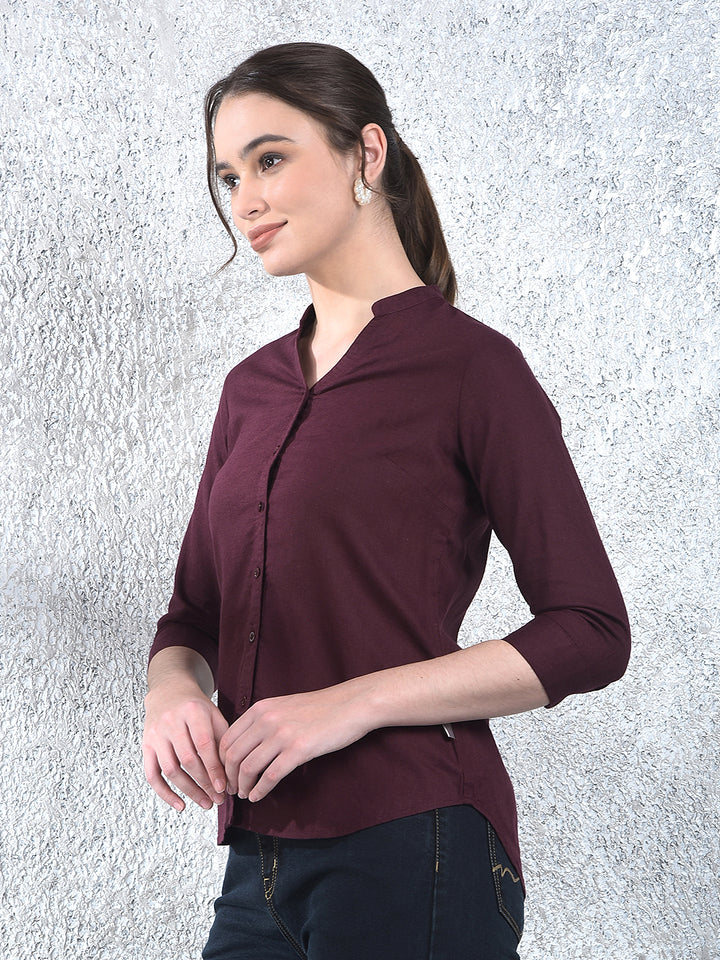 Plum Allure Mandarin Shirt-Women Shirts-Crimsoune Club