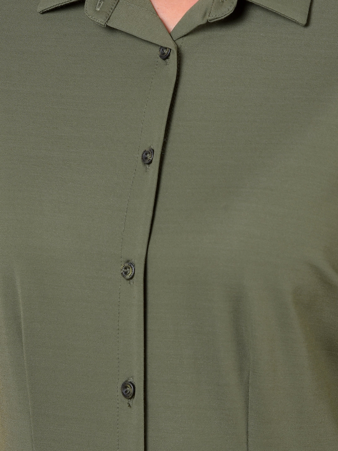 Olive Green Smart Casual Shirt-Women Shirts-Crimsoune Club