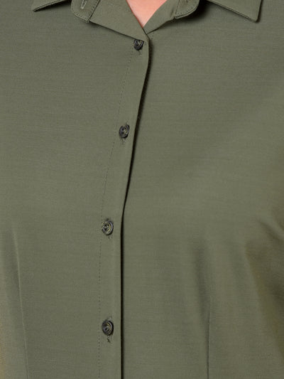 Olive Green Smart Casual Shirt-Women Shirts-Crimsoune Club