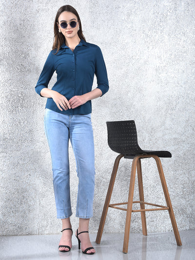 Teal Maven Tailored Shirt-Women Shirts-Crimsoune Club