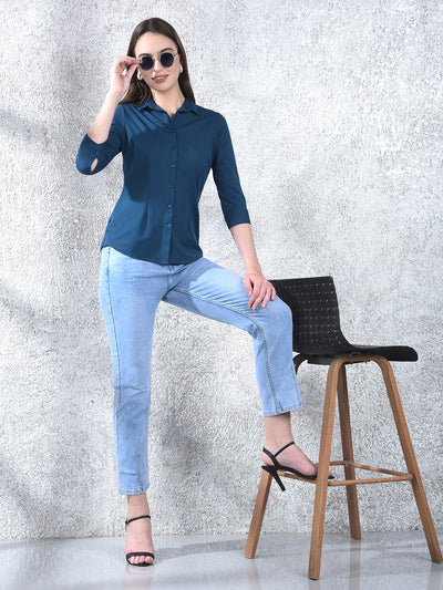Teal Maven Tailored Shirt-Women Shirts-Crimsoune Club