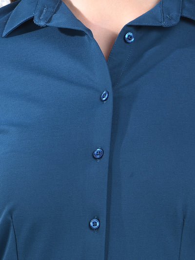 Teal Maven Tailored Shirt-Women Shirts-Crimsoune Club