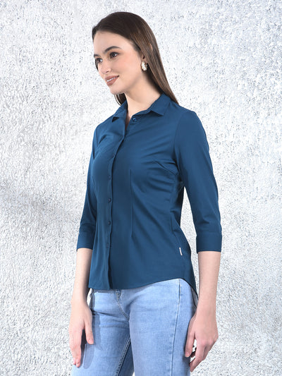 Teal Maven Tailored Shirt-Women Shirts-Crimsoune Club