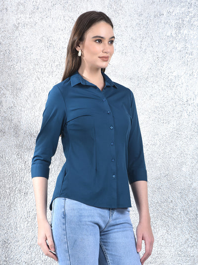 Teal Maven Tailored Shirt-Women Shirts-Crimsoune Club
