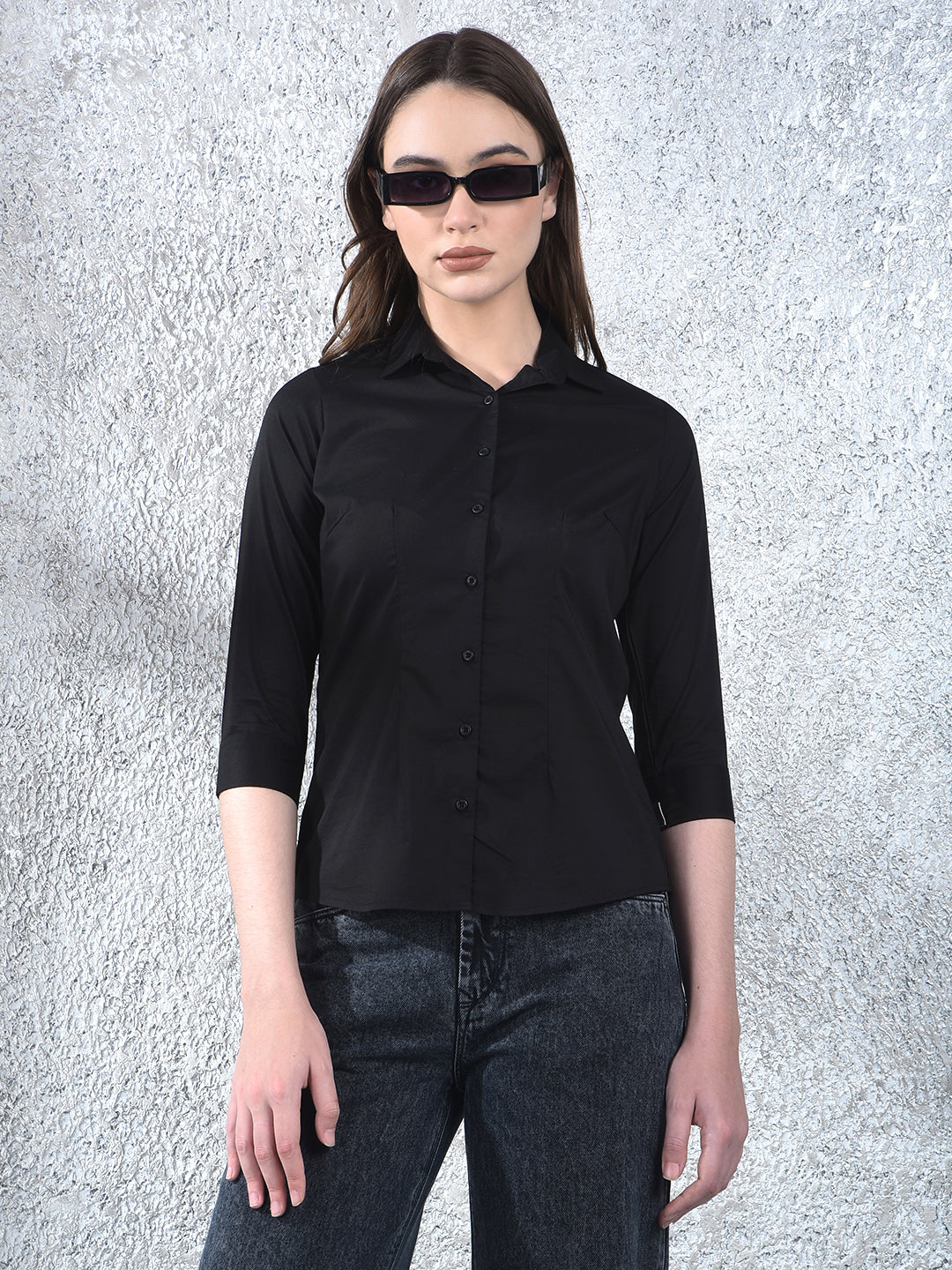 Jet Black Classic Formal Shirt-Women Shirts-Crimsoune Club