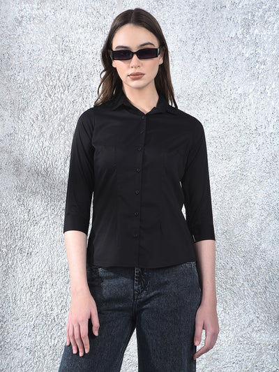 Jet Black Classic Formal Shirt-Women Shirts-Crimsoune Club