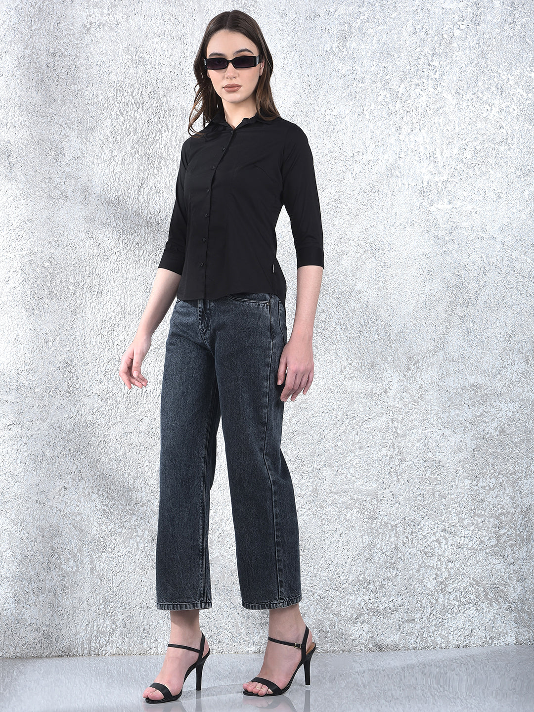 Jet Black Classic Formal Shirt-Women Shirts-Crimsoune Club