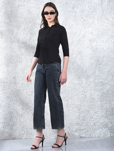 Jet Black Classic Formal Shirt-Women Shirts-Crimsoune Club