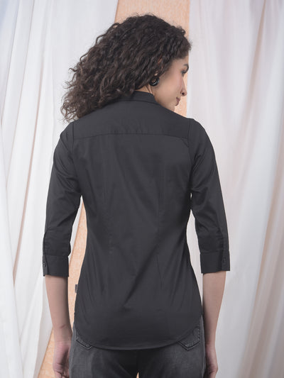 Jet Black Classic Formal Shirt-Women Shirts-Crimsoune Club