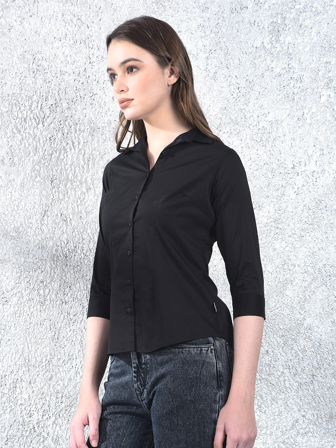 Jet Black Classic Formal Shirt-Women Shirts-Crimsoune Club