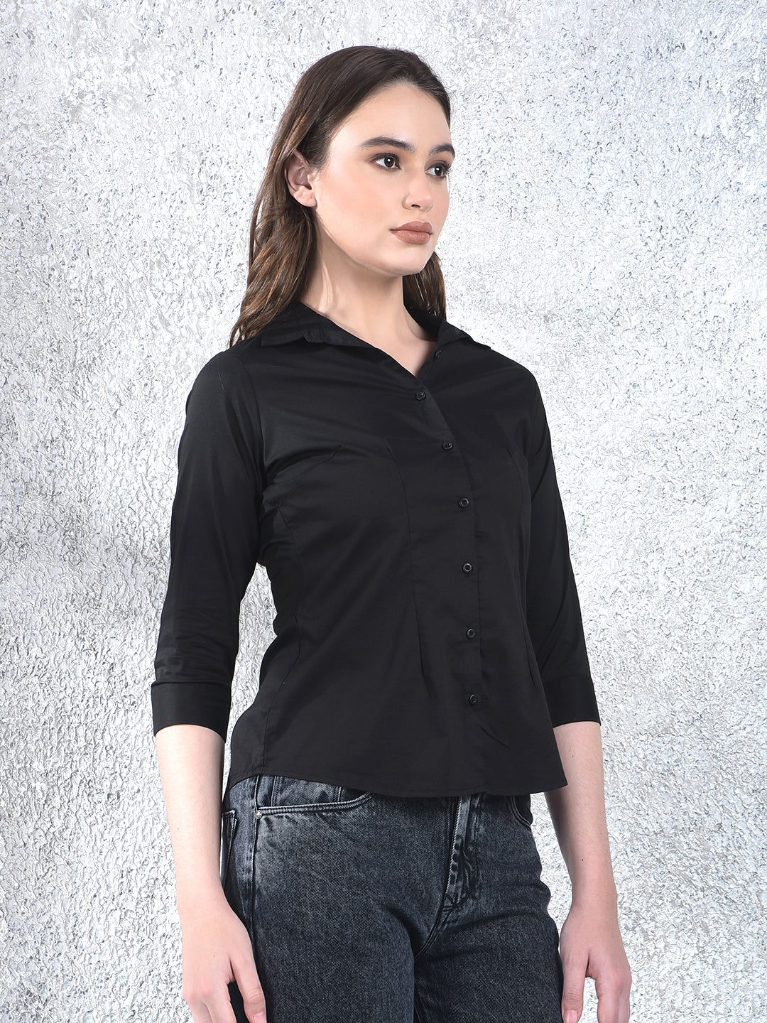 Jet Black Classic Formal Shirt-Women Shirts-Crimsoune Club