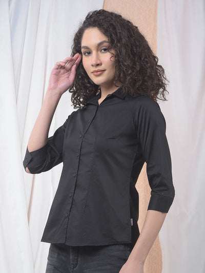 Jet Black Classic Formal Shirt-Women Shirts-Crimsoune Club