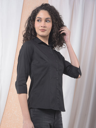 Jet Black Classic Formal Shirt-Women Shirts-Crimsoune Club