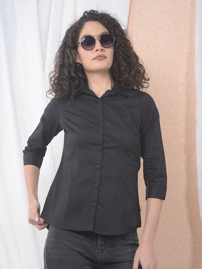 Jet Black Classic Formal Shirt-Women Shirts-Crimsoune Club