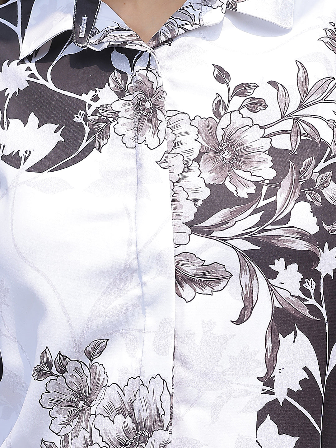 Black Floral Print Shirt-Women Shirts-Crimsoune Club